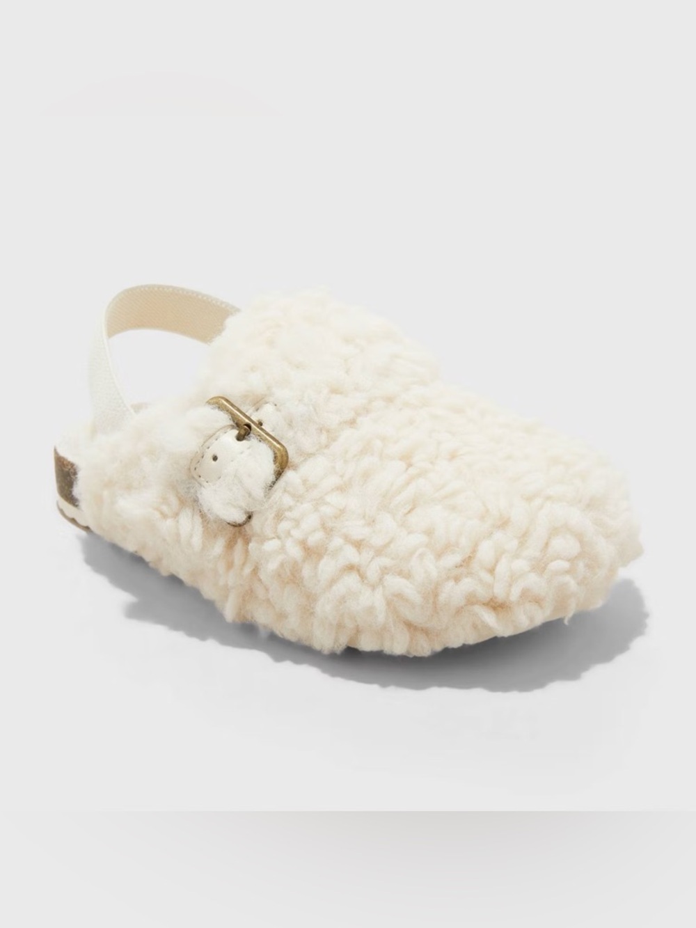 Little Girl Cozy Cream Faux Shearling Clog with Buckle